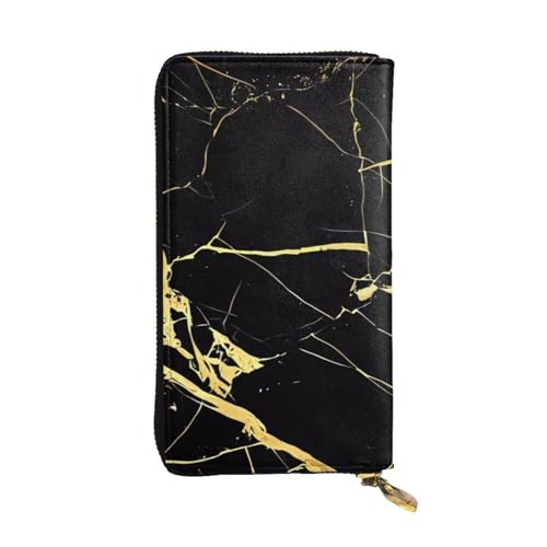 YYHHAOFA Lange Clutch-Geldbörse aus Leder mit Marmorbild, Schwarz/Gold: bequem, leicht, wasserdicht, langlebig, 19 x 10,5 cm, Schwarz, Einheitsgröße von YYHHAOFA