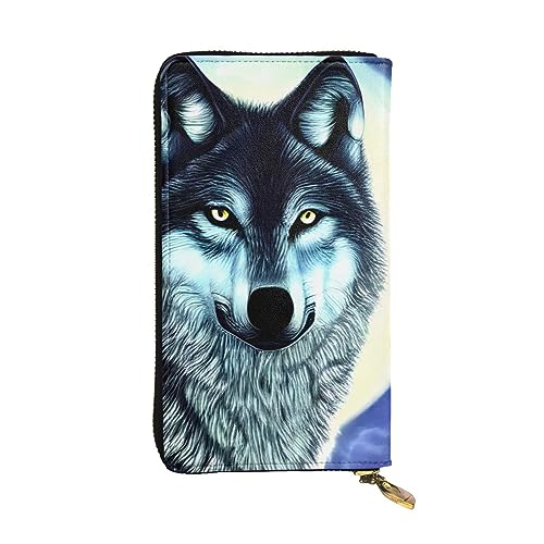 YYHHAOFA Lange Clutch-Geldbörse aus Leder mit Wolf unter dem Mondaufdruck: bequem, leicht, wasserdicht, langlebig, 19 x 10,5 cm, Schwarz, Einheitsgröße, Schwarz , Einheitsgröße von YYHHAOFA
