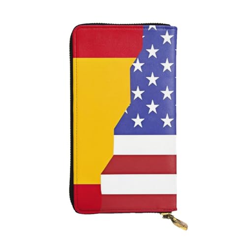 YYHHAOFA Lange Clutch-Geldbörse aus Leder mit amerikanischer Spanien-Flagge: bequem, leicht, modisch, langlebig, 19 x 10,5 cm, Schwarz , Einheitsgröße von YYHHAOFA