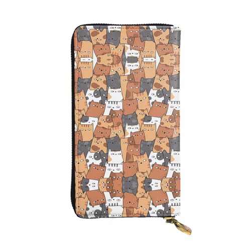 YYHHAOFA Lange Clutch-Geldbörse aus Leder mit orangefarbenem Katzendruck: bequem, leicht, wasserdicht, langlebig, 19 x 10,5 cm, Schwarz, Einheitsgröße von YYHHAOFA