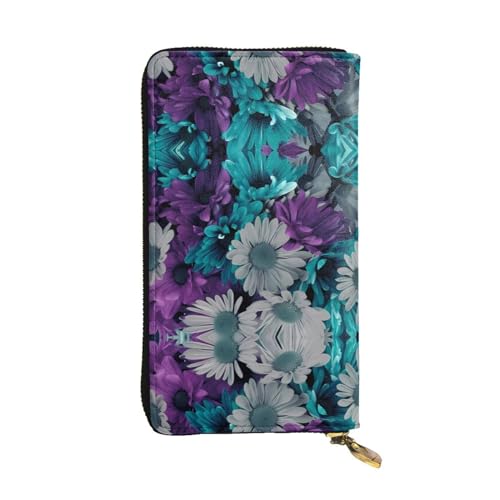 YYHHAOFA Lange Clutch-Geldbörse aus Leder mit violetten und blaugrünen Blumen: bequem, leicht, wasserdicht, langlebig, 19 x 10,5 cm, Schwarz, Einheitsgröße von YYHHAOFA