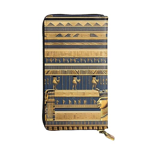 YYHHAOFA Lange Clutch-Geldbörse aus ägyptischem Pharaonischem Fresken-Leder: bequem, leicht, modisch, langlebig, 7,48 x 10,5 cm, Schwarz , Einheitsgröße von YYHHAOFA