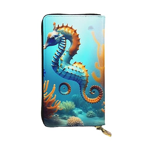 YYHHAOFA Lange Clutch-Geldbörse mit Seepferdchen-Motiv, Leder, bequem, leicht, wasserdicht, langlebig, 19 x 10,5 cm, Schwarz, Einheitsgröße, Schwarz , Einheitsgröße von YYHHAOFA