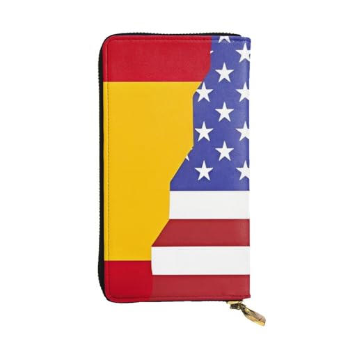 YYHHAOFA Lange Clutch-Geldbörse mit amerikanischer Spanien-Flagge, Leder, bequem, leicht, modisch, langlebig, 19 x 10,5 cm, Schwarz , Einheitsgröße von YYHHAOFA