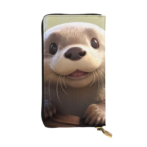 YYHHAOFA Lange Clutch aus Leder mit Cartoon-Otter-Aufdruck: bequem, leicht, wasserdicht, langlebig, 19 x 10,5 cm, Schwarz, Einheitsgröße von YYHHAOFA