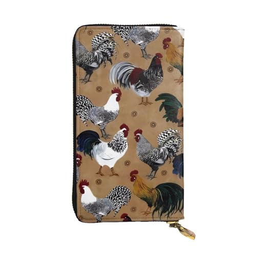 YYHHAOFA Lange Clutch aus Leder mit Hahn- und Huhn-Aufdruck: bequem, leicht, wasserdicht, langlebig, 19 x 10,5 cm, Schwarz, Einheitsgröße von YYHHAOFA