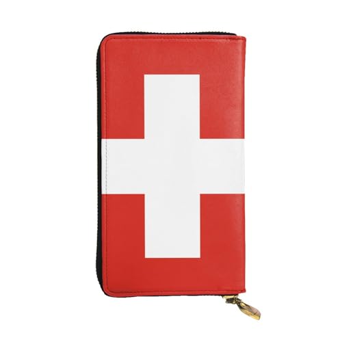 YYHHAOFA Lange Clutch aus Leder mit Schweizer Flagge: bequem, leicht, modisch, langlebig, 19 x 10,5 cm, Schwarz , Einheitsgröße von YYHHAOFA