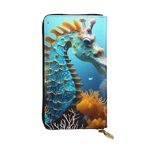 YYHHAOFA Lange Clutch aus Leder mit Seepferdchen-Aufdruck: bequem, leicht, wasserdicht, langlebig, 19 x 10,5 cm, Schwarz, Einheitsgröße, Schwarz , Einheitsgröße von YYHHAOFA