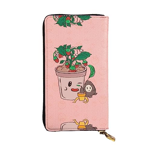 YYHHAOFA Lange Clutch aus Leder mit Sonnenblumenkernen und Erdbeeren: bequem, leicht, wasserdicht, langlebig, 19 x 10,5 cm, Schwarz, Einheitsgröße von YYHHAOFA