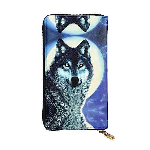 YYHHAOFA Lange Clutch aus Leder mit Wolf unter dem Mond, bedruckt, bequem, leicht, wasserdicht, langlebig, 19 x 10,5 cm, Schwarz, Einheitsgröße von YYHHAOFA