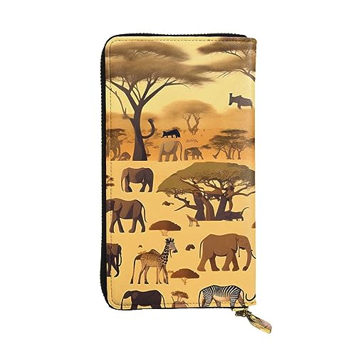 YYHHAOFA Lange Clutch aus Leder mit afrikanischem Graslandtier-Aufdruck: bequem, leicht, wasserdicht, langlebig, 19 x 10,5 cm, Schwarz, Einheitsgröße von YYHHAOFA