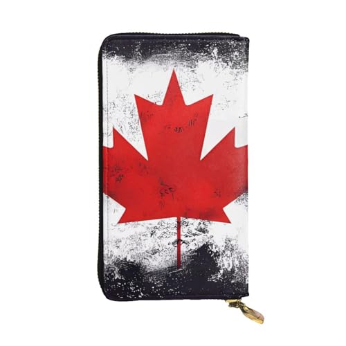 YYHHAOFA Lange Clutch aus Leder mit kanadischer Flagge: bequem, leicht, wasserdicht, langlebig, 19 x 10,5 cm, Schwarz, Einheitsgröße, Schwarz , Einheitsgröße von YYHHAOFA