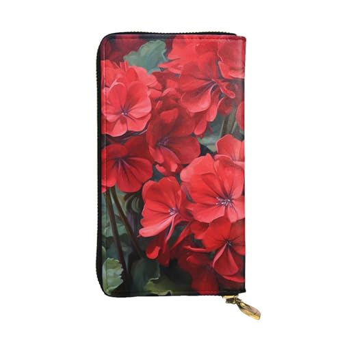 YYHHAOFA Lange Clutch aus Leder mit rotem Geranien-Aufdruck: bequem, leicht, wasserdicht, langlebig, 19 x 10,5 cm, Schwarz, Einheitsgröße, Schwarz , Einheitsgröße von YYHHAOFA