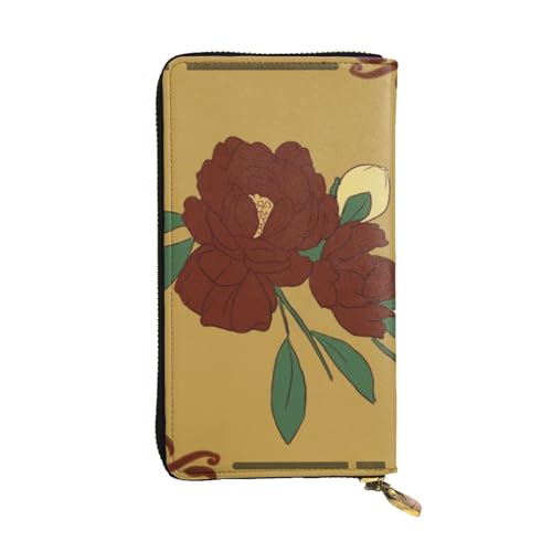 YYHHAOFA Lange Clutch aus Leder mit rotem Mondblumenmuster: bequem, leicht, wasserdicht, langlebig, 19 x 10,5 cm, Schwarz, Einheitsgröße von YYHHAOFA