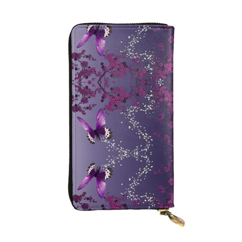 YYHHAOFA Lila Pflaume Schmetterling Prints Leder lange Clutch-Geldbörse: bequem, leicht, wasserdicht, langlebig, 19 x 10,5 cm, Schwarz, Einheitsgröße von YYHHAOFA