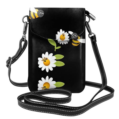 YYHHAOFA Little Bees In The Flowers Pattern Kleine Leder Damen Crossbody Flip Phone Bag Wasserdicht Und Langlebig von YYHHAOFA