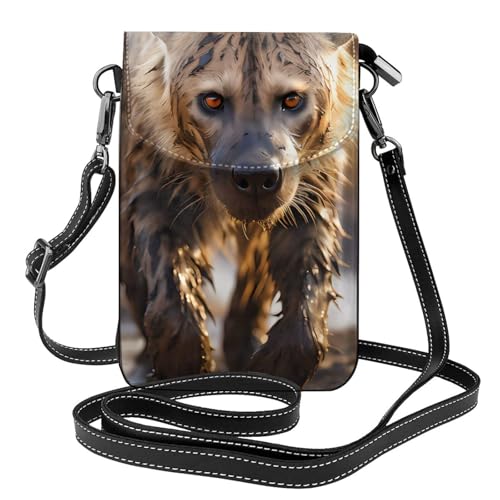 YYHHAOFA Lone Hyena Pattern Kleine Leder Damen Crossbody Flip Phone Bag Wasserdicht und Langlebig von YYHHAOFA