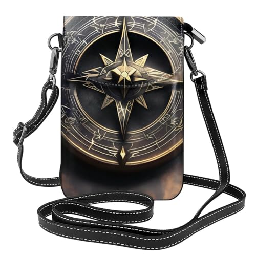 YYHHAOFA Magisches Design nordische Runen Kompass Muster Kleine Leder Damen Crossbody Flip Handytasche Wasserdicht und Langlebig von YYHHAOFA