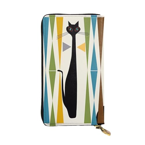 YYHHAOFA Mid-Century Moderne Kunst Katze Bild Leder Lange Clutch-Geldbörse: bequem, leicht, modisch, langlebig, 19 x 10,5 cm, Schwarz , Einheitsgröße von YYHHAOFA