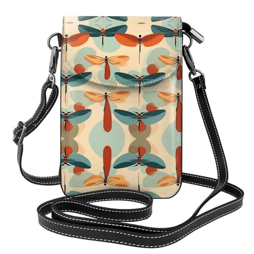 YYHHAOFA Moderne Libellenmuster, kleine Leder-Umhängetasche, Flip-Handytasche, wasserdicht und langlebig von YYHHAOFA