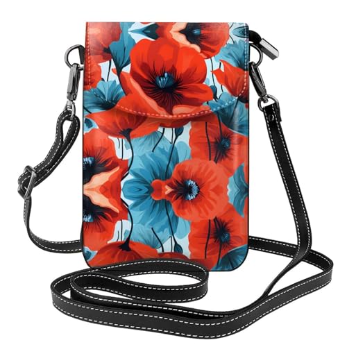 YYHHAOFA Mohnblumen, lebendiges Blütenblatt-Muster, kleine Leder-Umhängetasche, Flip-Handytasche, wasserdicht und langlebig von YYHHAOFA