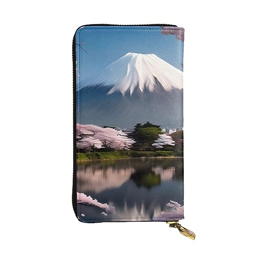 YYHHAOFA Mt. Fuji im Frühjahrsmuster, lange Clutch-Geldbörse, Leder, bequem, leicht, modisch, langlebig, 7,48 x 10,5 cm, Schwarz , Einheitsgröße von YYHHAOFA