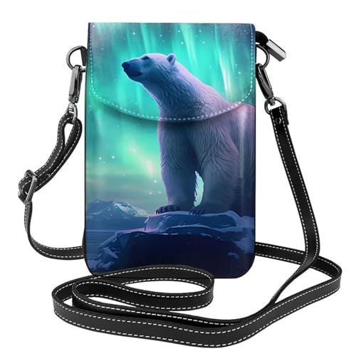 YYHHAOFA Northern Lights Damen Umhängetasche mit Eisbär-Muster, klein, Leder, wasserdicht und langlebig von YYHHAOFA
