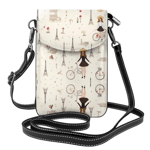 YYHHAOFA Paris Eiffelturm Mädchen Fahrradmuster Kleine Leder Damen Crossbody Flip Phone Tasche, wasserdicht und langlebig von YYHHAOFA
