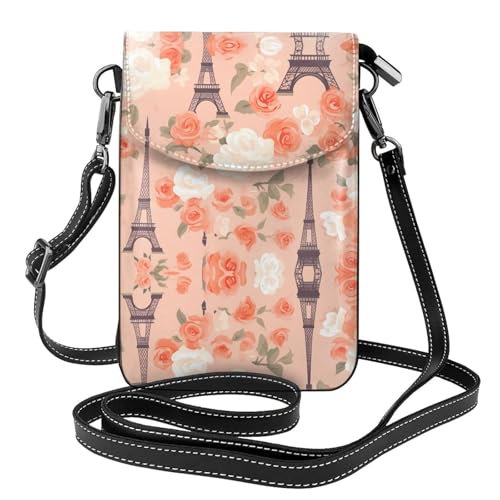 YYHHAOFA Paris Eiffelturm mit Blumenmuster, kleine Leder-Umhängetasche, Flip-Handytasche, wasserdicht und langlebig von YYHHAOFA