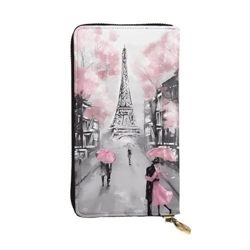 YYHHAOFA Paris Street Clutch mit Eiffelturm-Motiv, Leder, lang, bequem, leicht, modisch, langlebig, 19 x 10,5 cm, Rosa, Schwarz , Einheitsgröße von YYHHAOFA