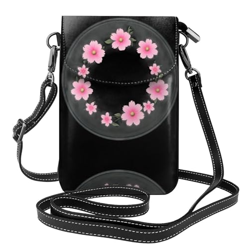 YYHHAOFA Pfirsichblüten-Siegelmuster, kleine Leder-Umhängetasche, Flip-Handytasche, wasserdicht und langlebig von YYHHAOFA