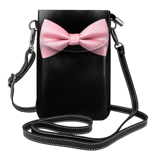 YYHHAOFA Schöne rosa Schleife Muster kleine Leder Damen Crossbody Flip Handytasche wasserdicht und langlebig von YYHHAOFA
