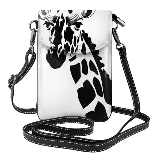 YYHHAOFA Schwarze und weiße Giraffenmuster, kleine Leder-Umhängetasche, Flip-Handytasche, wasserdicht und langlebig von YYHHAOFA