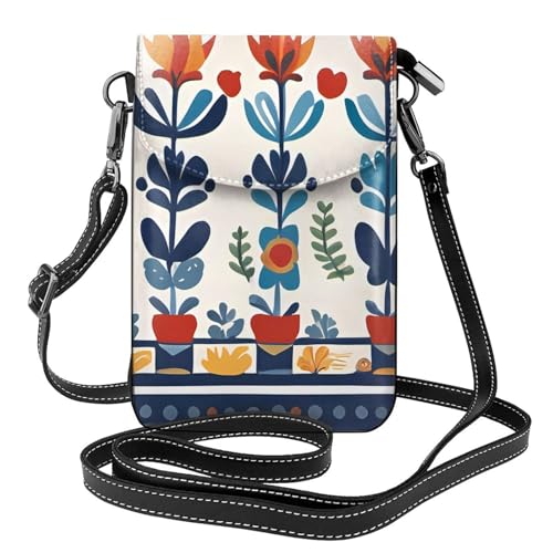 YYHHAOFA Schwedisches Dala-Pferd mit Volksmuster, kleine Leder-Umhängetasche, Flip-Handytasche, wasserdicht und langlebig von YYHHAOFA