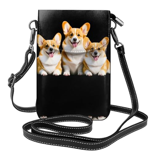 YYHHAOFA Three Little Corgi Pattern Kleine Leder-Umhängetasche für Damen, Flip-Handytasche, wasserdicht und langlebig von YYHHAOFA