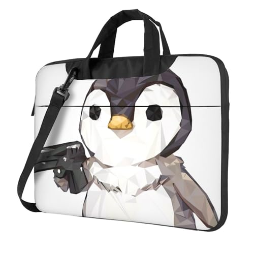YYHHAOFA Ultradünne tragbare Laptoptasche mit Cartoon-Pinguin-Bild, stilvoll und schützend, stoßfestes, weiches Futter, Schwarz, 14 inch von YYHHAOFA
