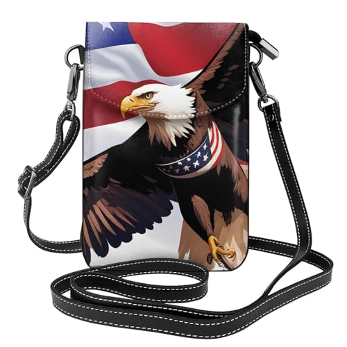 YYHHAOFA Usa Patriotischer Adler mit amerikanischem Flaggenmuster, kleine Leder-Umhängetasche, Flip-Handytasche, wasserdicht und langlebig von YYHHAOFA