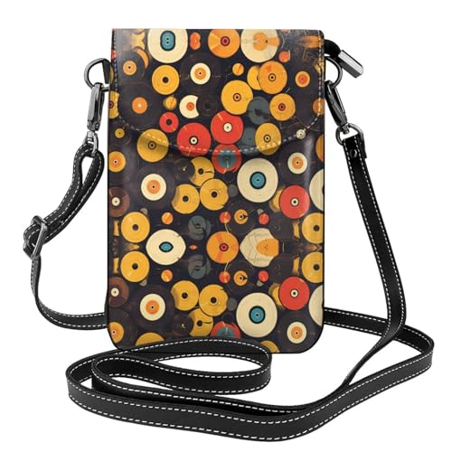 YYHHAOFA Vintage Vinyl-Schallplatten-Muster, kleine Leder-Umhängetasche, Flip-Handytasche, wasserdicht und langlebig von YYHHAOFA