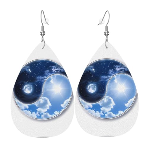 Yin Yang Sky Prints Leder Teardrop Ohrringe Anhänger Stilvoll und leicht Leicht Baumeln für Frauen Mädchen Einheitsgröße Leder Kein Edelstein von YYHHAOFA
