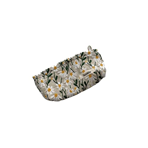 Kosmetiktasche für Damen, Make-up-Etui mit Blumenmuster, zum Organisieren von Stickereien, Kosmetiktasche, Reise-Kulturbeutel, Kosmetiktasche aus Cord-Segeltuch (Farbe: Weiß, Größe: S) von YYHHJUYG