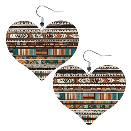 Afrikanische Tribal-Ohrringe mit ethnischem Bild, Herz-Anhänger, 2 Stück, stilvoll und schön, leicht, baumelnd für Frauen und Mädchen, Einheitsgröße, Leder von YYHWHJDE