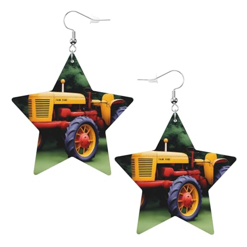 Company Bauernhof Traktor Bild Stern Ohrringe Anhänger 2 Stück Stilvoll und leicht leicht baumeln für Frauen Mädchen Einheitsgröße Leder ohne Edelstein von YYHWHJDE