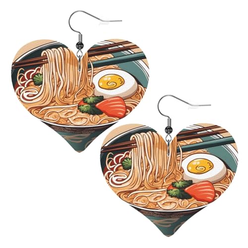 Delicious Sweet Ramen Prints Heart Earrings Pendant 2 pieces Stylish and beautiful Lightweight Dangle for Women Girls, Einheitsgröße, Leder von YYHWHJDE