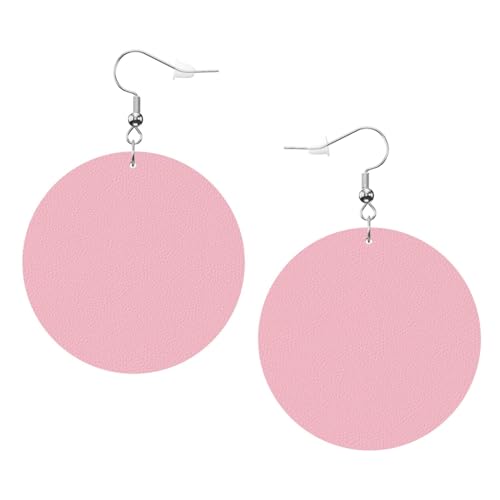 Einfarbige, runde Ohrringe mit rosa Bild, 2 Stück, stilvoll und schön, leicht, baumelnd für Damen und Mädchen, Einheitsgröße, Leder von YYHWHJDE