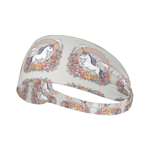Elastisches Sport-Stirnband Haarband YYHWHJDE Schöne Regenbogen und Einhörner Muster Spandex Weich Atmungsaktiv Schnell Trocken von YYHWHJDE