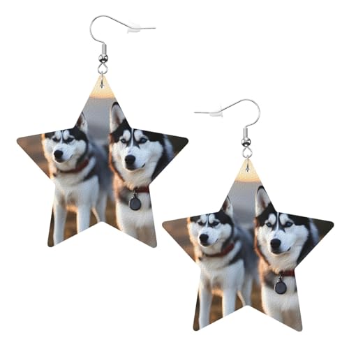 Husky Dog Muster Stern Ohrringe Anhänger 2 Stück Stilvoll und leicht baumeln für Frauen Mädchen Einheitsgröße Leder ohne Edelstein von YYHWHJDE