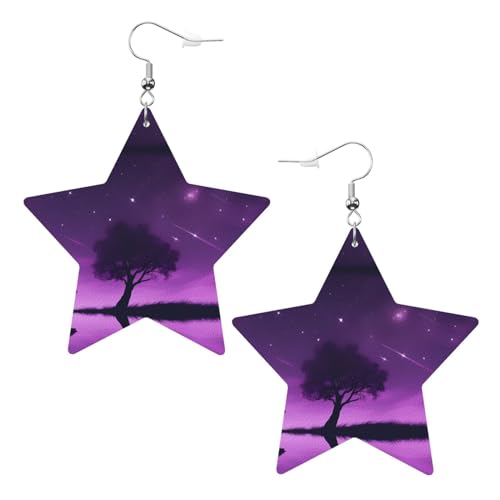 Lila Nachtmuster Stern Ohrringe Anhänger 2 Stück Stilvoll und leicht baumeln für Frauen Mädchen Einheitsgröße Leder ohne Edelstein von YYHWHJDE