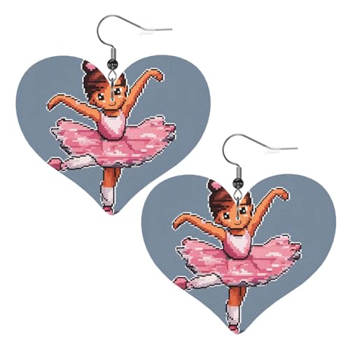 Little Ballerina Dancing Girl Muster Herz Ohrringe Anhänger 2 Stück Stilvoll und leicht baumeln für Frauen Mädchen Einheitsgröße Leder ohne Edelstein von YYHWHJDE