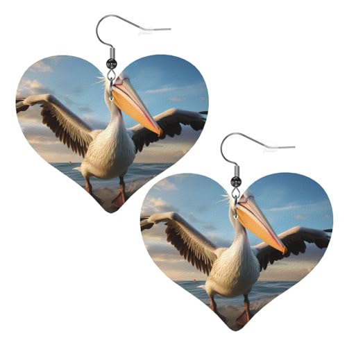 Lustige Pelikan-Bild-Herz-Ohrringe, 2 Stück, stilvoll und schön, leicht, baumelnd für Frauen und Mädchen, Einheitsgröße, Leder von YYHWHJDE