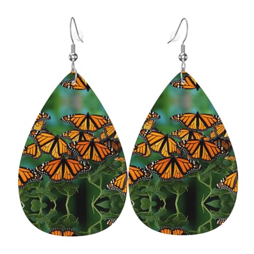 Monarch Schmetterlinge Muster Tropfenohrringe Anhänger 2 Stück Stilvoll und leicht leicht baumeln für Frauen Mädchen Einheitsgröße Leder ohne Edelstein von YYHWHJDE